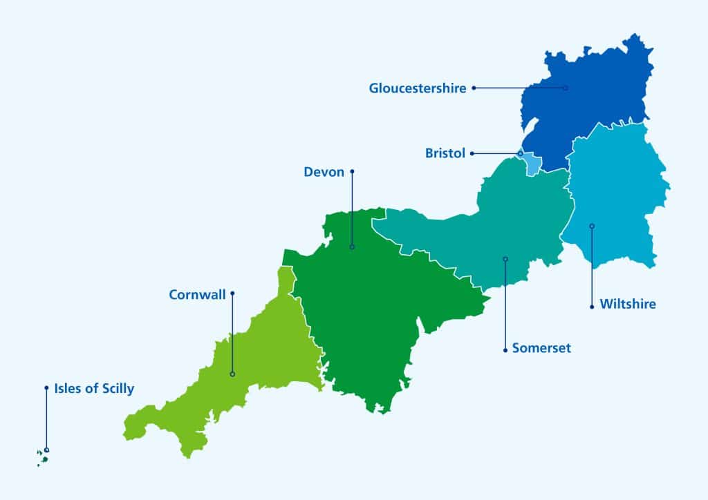 Map of regions covered