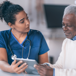 A healthcare worker with a patient